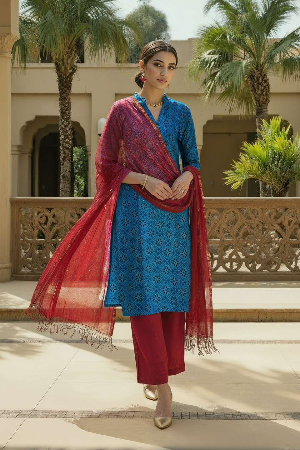 Blue Pure Cotton Screen Printed Kurta Set