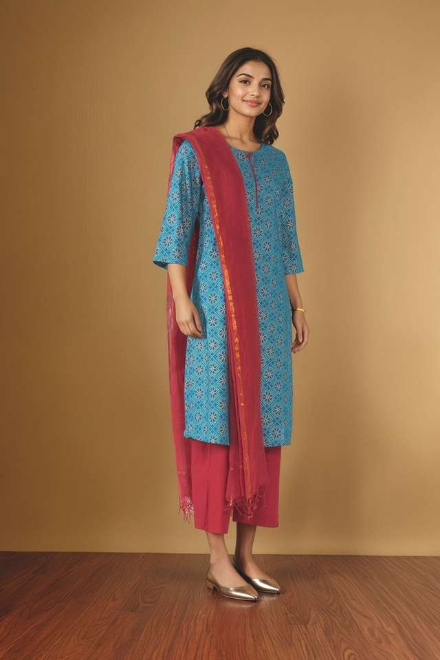 Blue Pure Cotton Screen Printed Kurta Set thumbnail image number null