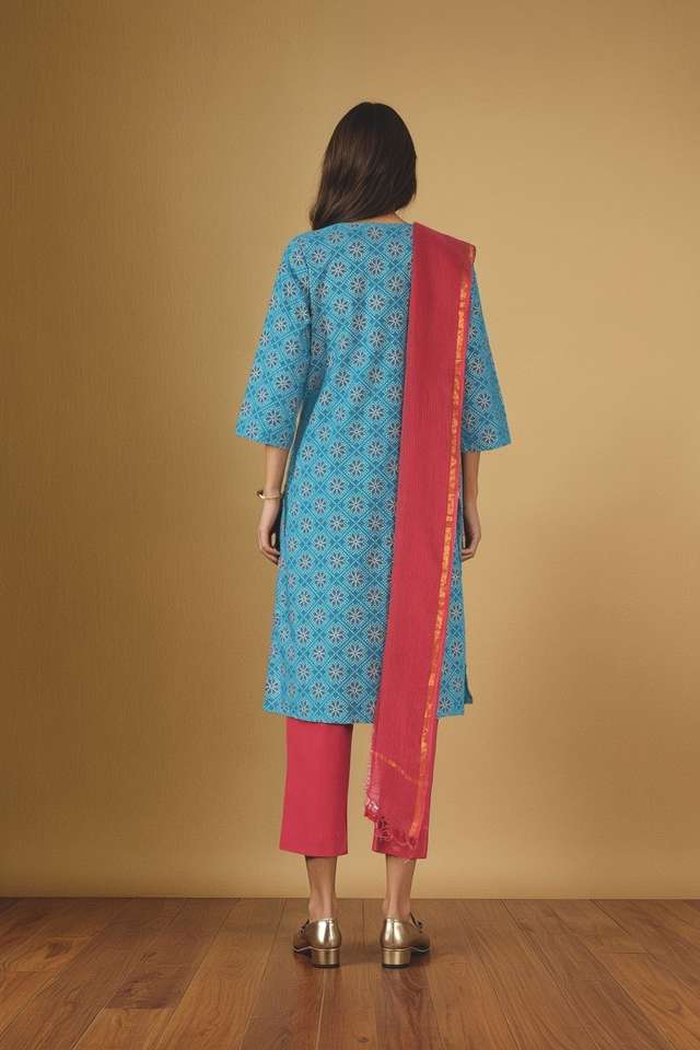 Blue Pure Cotton Screen Printed Kurta Set thumbnail image number null