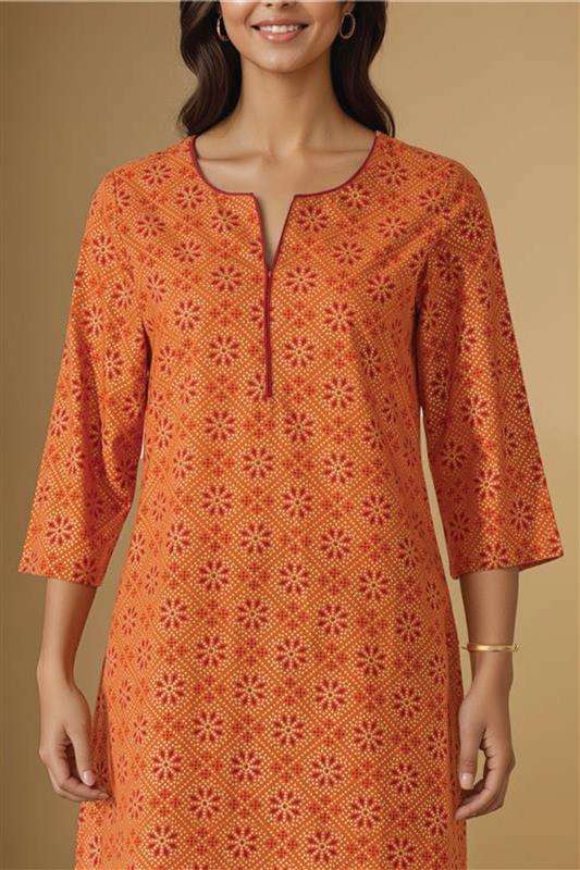 Orange Pure Cotton Screen Printed Kurta Set image number null