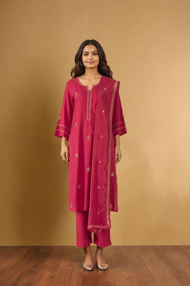 Pink Viscose Embroidered Kurta Set thumbnail image number null