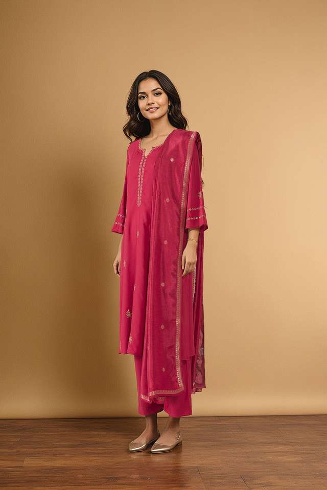 Pink Viscose Embroidered Kurta Set thumbnail image number null