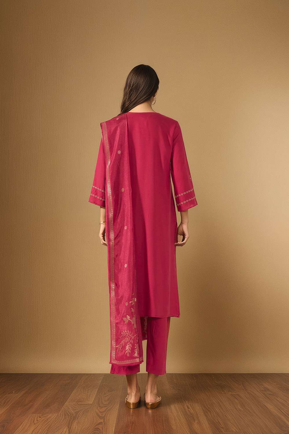 Pink Viscose Embroidered Kurta Set image number null