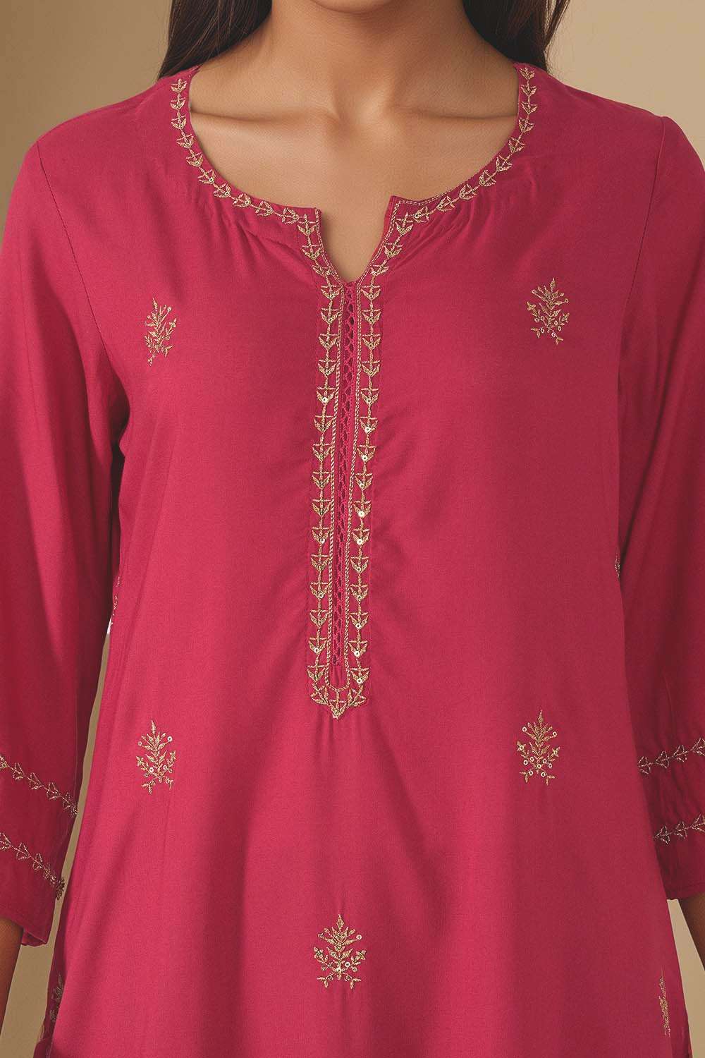 Pink Viscose Embroidered Kurta Set image number null