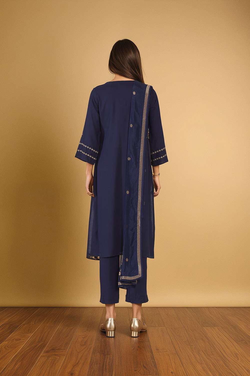 Dark Blue Viscose Embroidered Kurta Set image number null