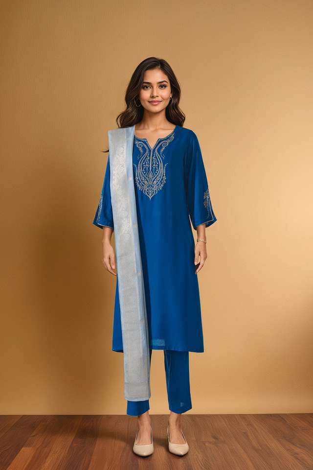 Blue Pure Viscose Embroidered Kurta Set thumbnail image number null