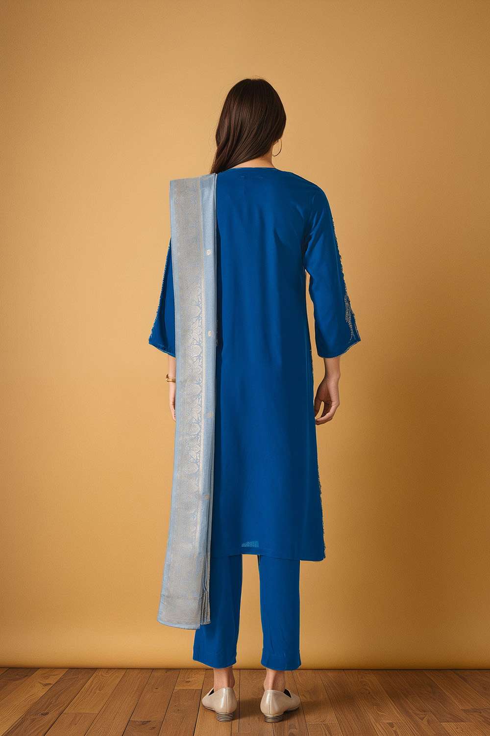 Blue Pure Viscose Embroidered Kurta Set image number null