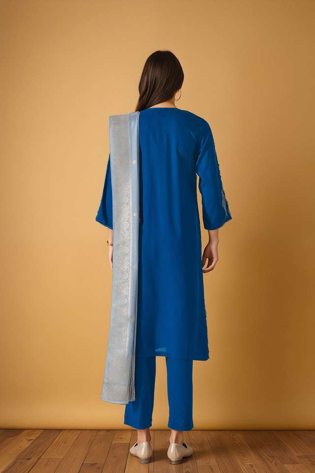 Blue Pure Viscose Embroidered Kurta Set thumbnail image number null