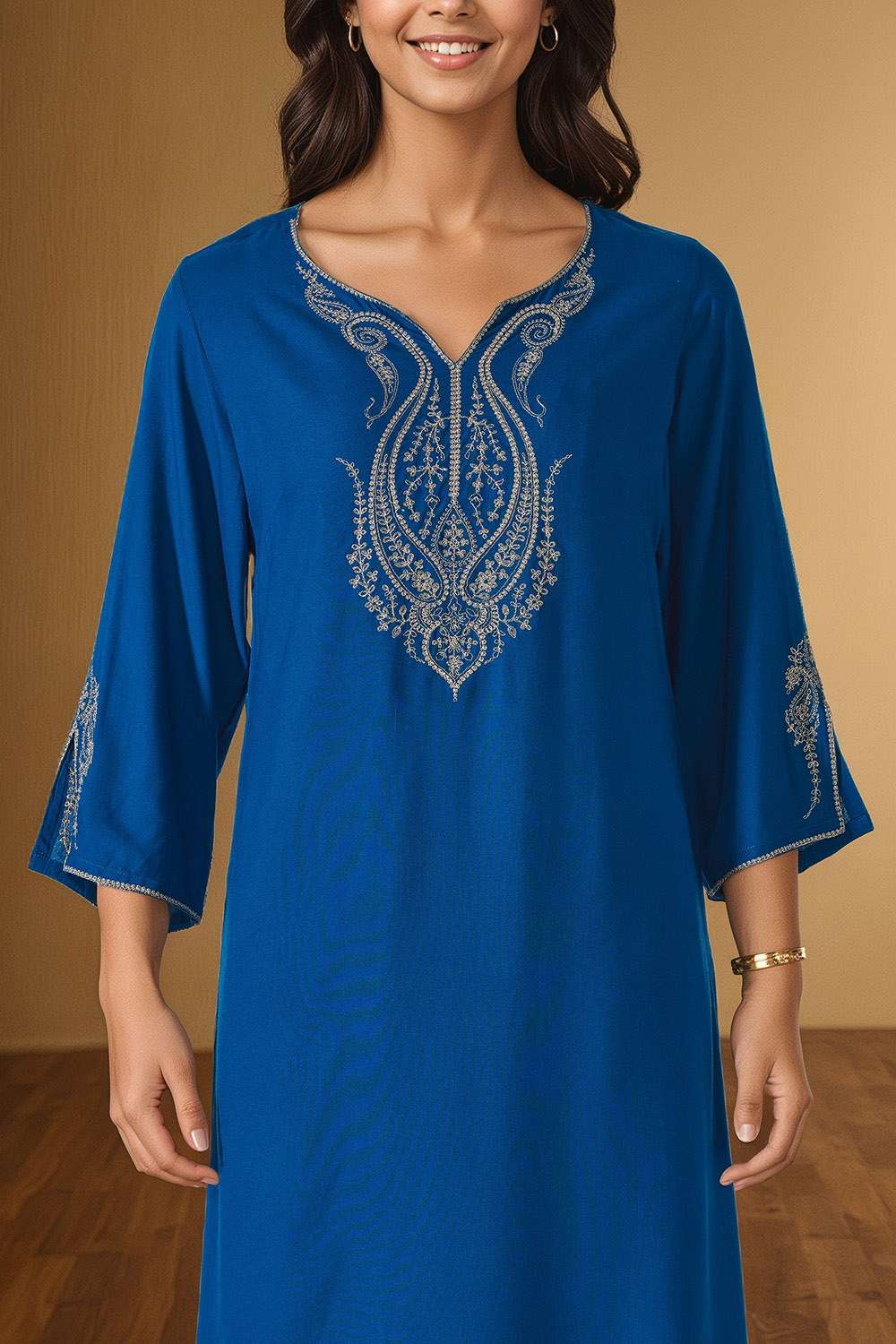 Blue Pure Viscose Embroidered Kurta Set image number null