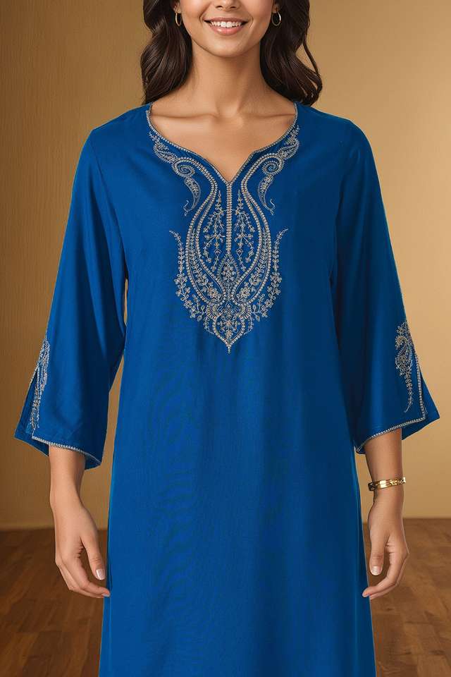 Blue Pure Viscose Embroidered Kurta Set thumbnail image number null