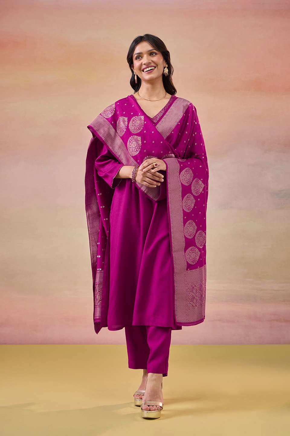 Violet Brocade Pure Viscose Kurta Set
