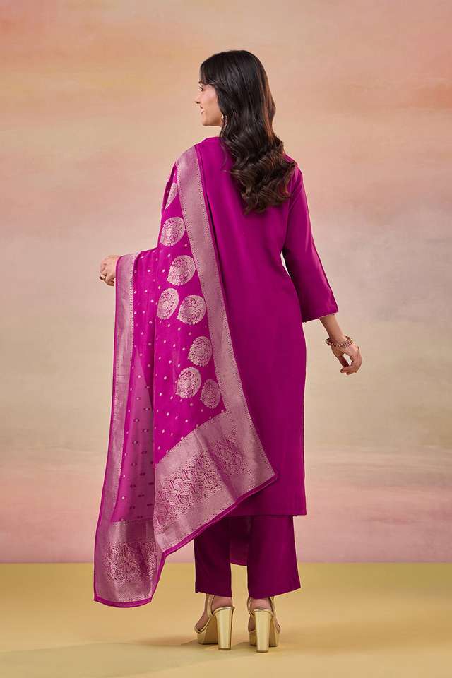 Violet Brocade Pure Viscose Kurta Set thumbnail image number null