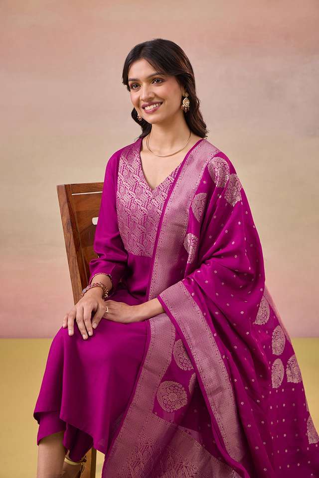 Violet Brocade Pure Viscose Kurta Set thumbnail image number null
