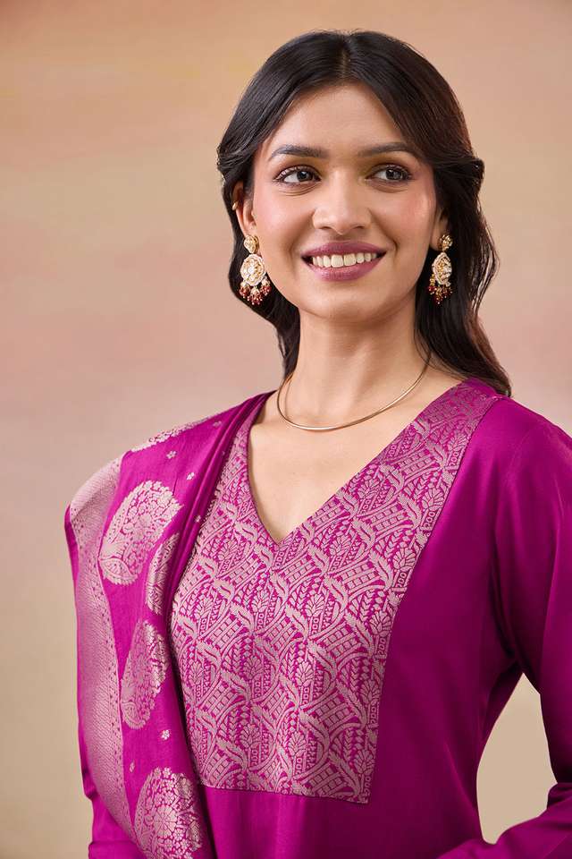 Violet Brocade Pure Viscose Kurta Set thumbnail image number null
