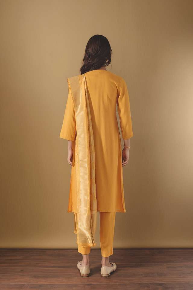 Yellow Brocade Pure Viscose Kurta Set thumbnail image number null