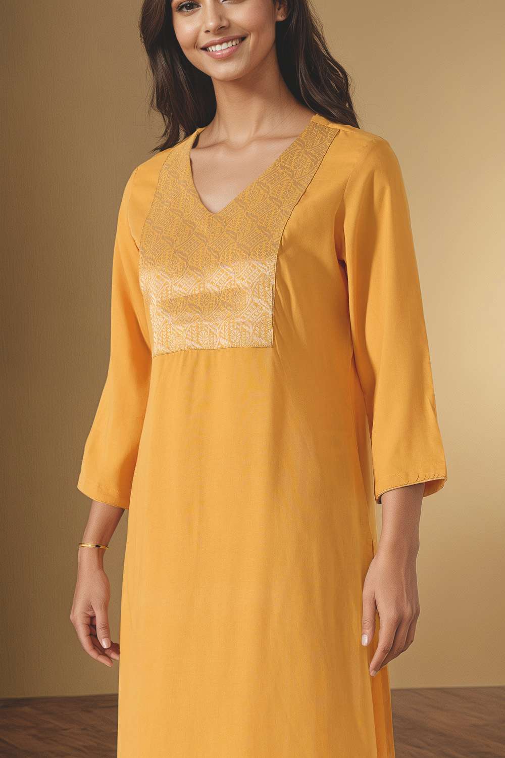 Yellow Brocade Pure Viscose Kurta Set image number null