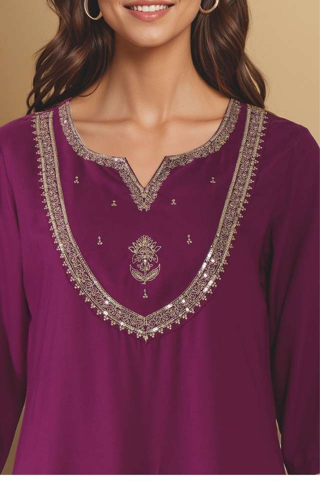 Purple Viscose Embroidered Kurta Set thumbnail image number null