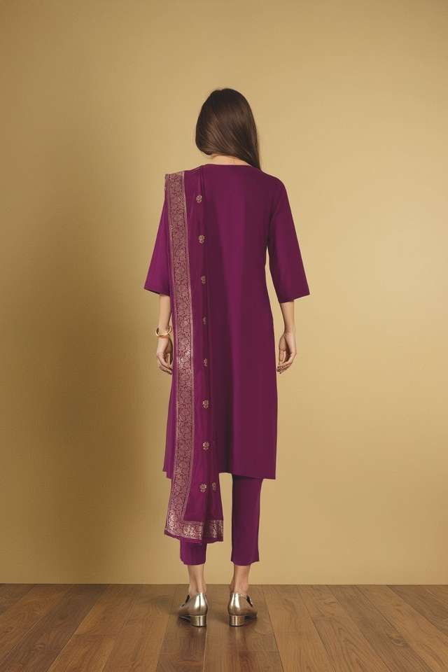 Purple Viscose Embroidered Kurta Set thumbnail image number null
