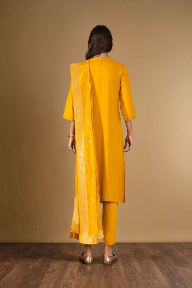 Yellow Viscose Embroidered Kurta Set thumbnail image number null