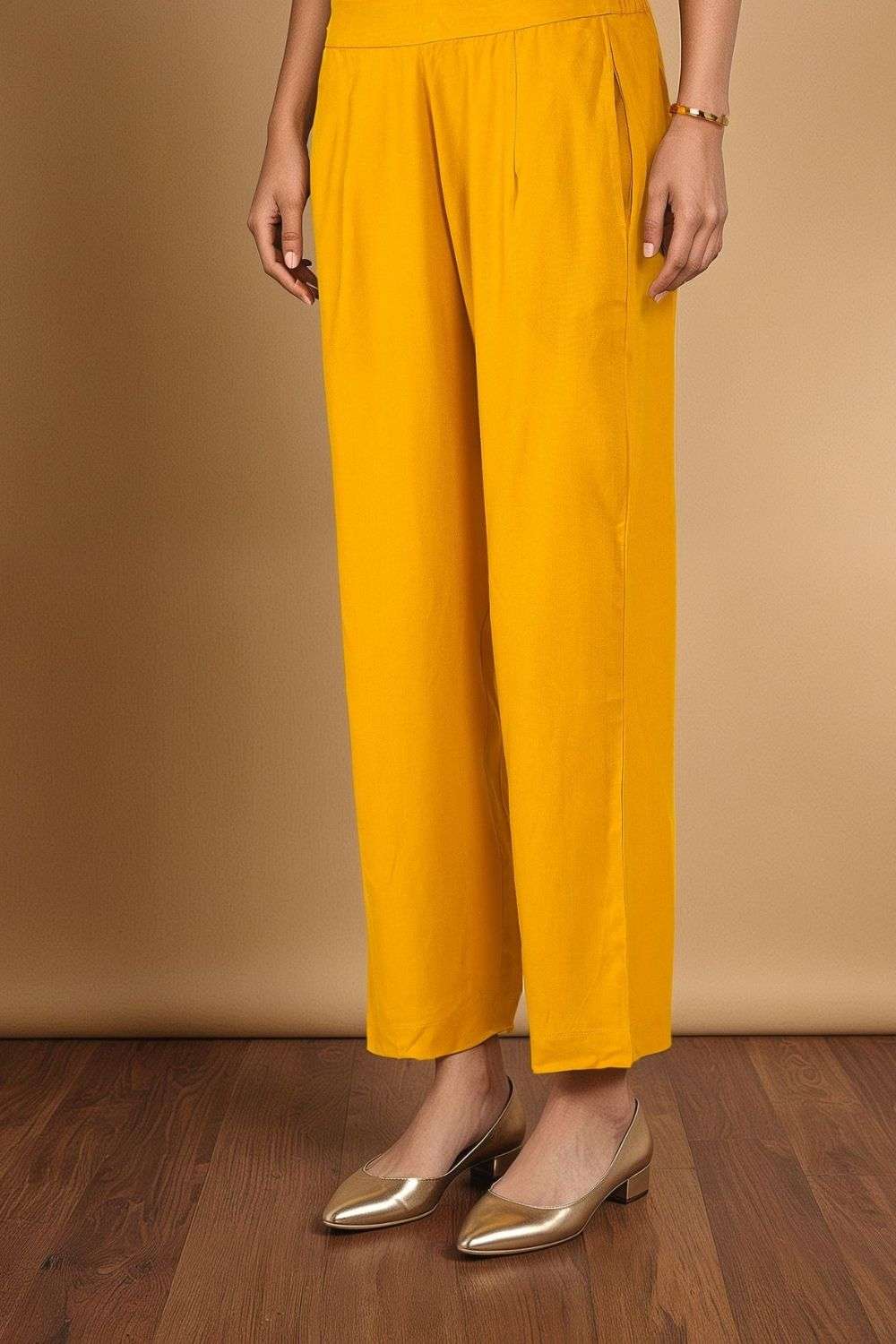 Yellow Viscose Embroidered Kurta Set image number null