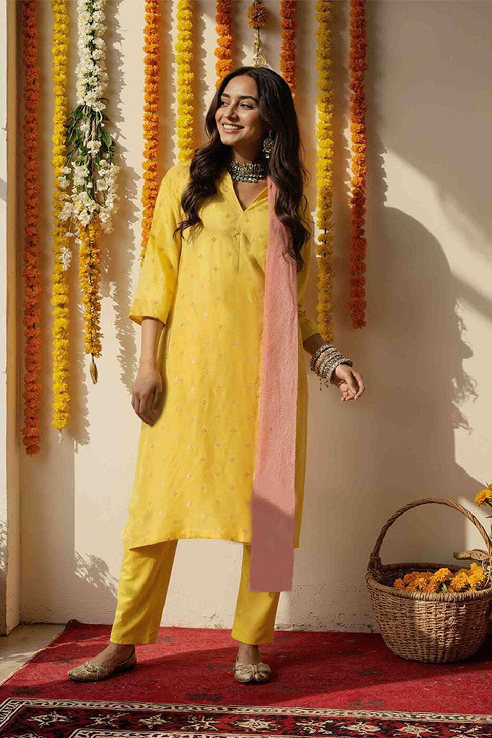 Yellow Viscose Woven Kurta Set