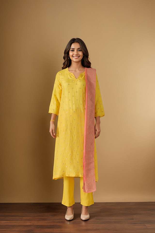 Yellow Viscose Woven Kurta Set thumbnail image number null