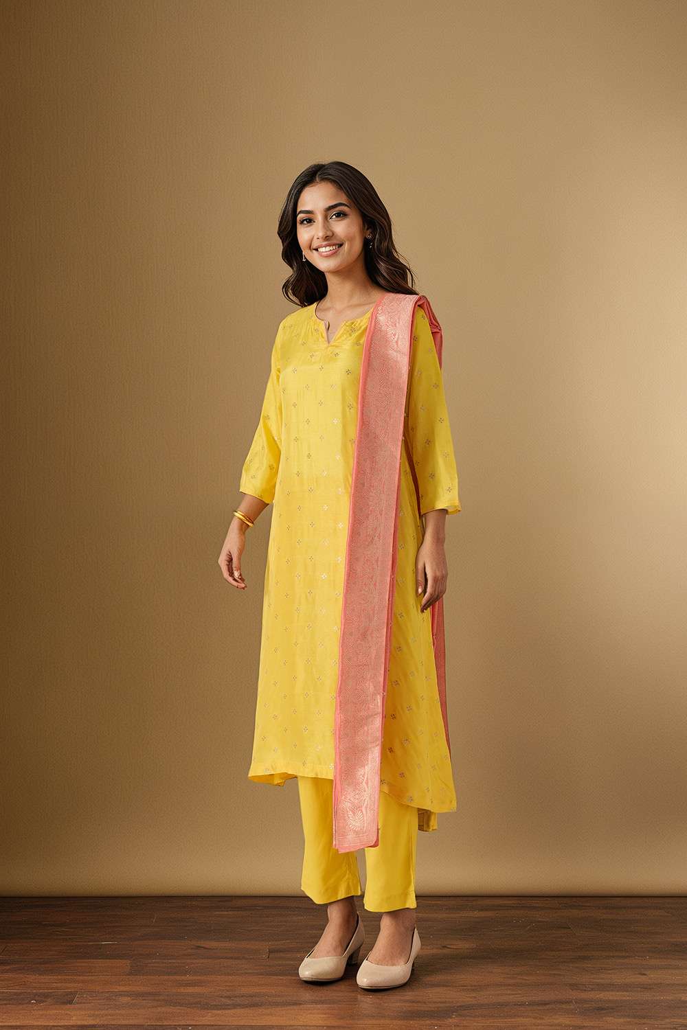 Yellow Viscose Woven Kurta Set image number null