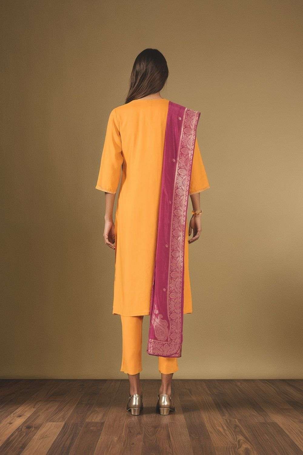 Yellow Viscose Embroidered Kurta Set image number null