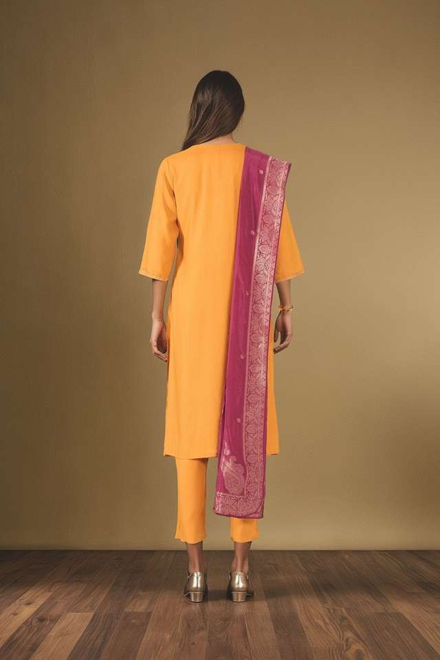 Yellow Viscose Embroidered Kurta Set thumbnail image number null