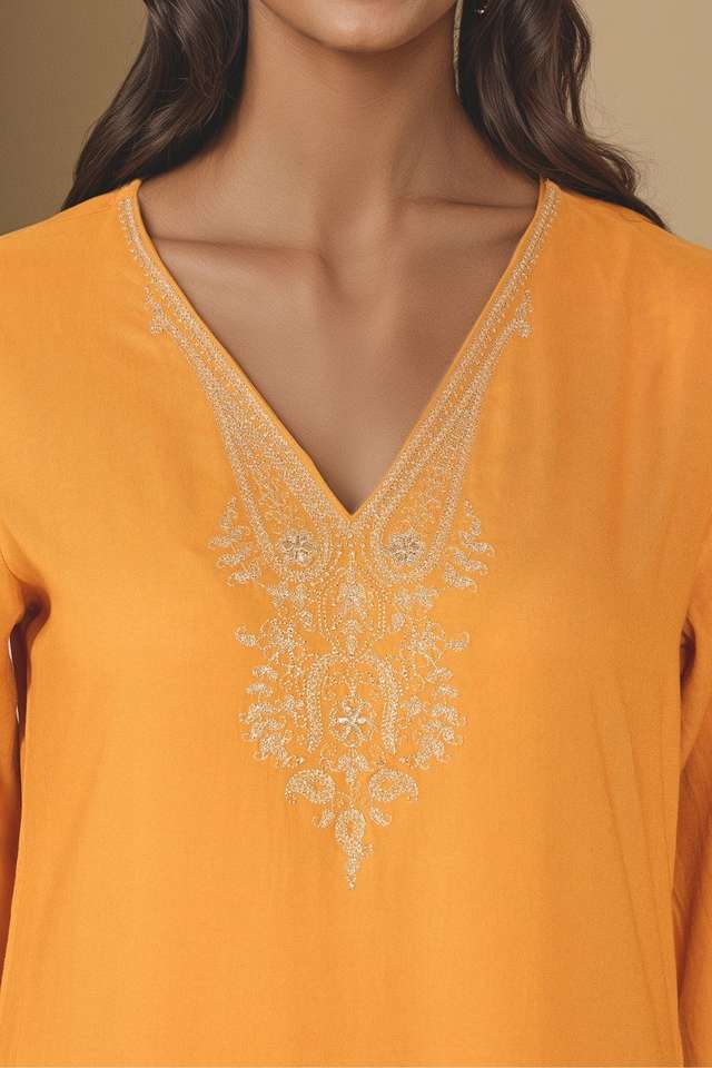 Yellow Viscose Embroidered Kurta Set thumbnail image number null