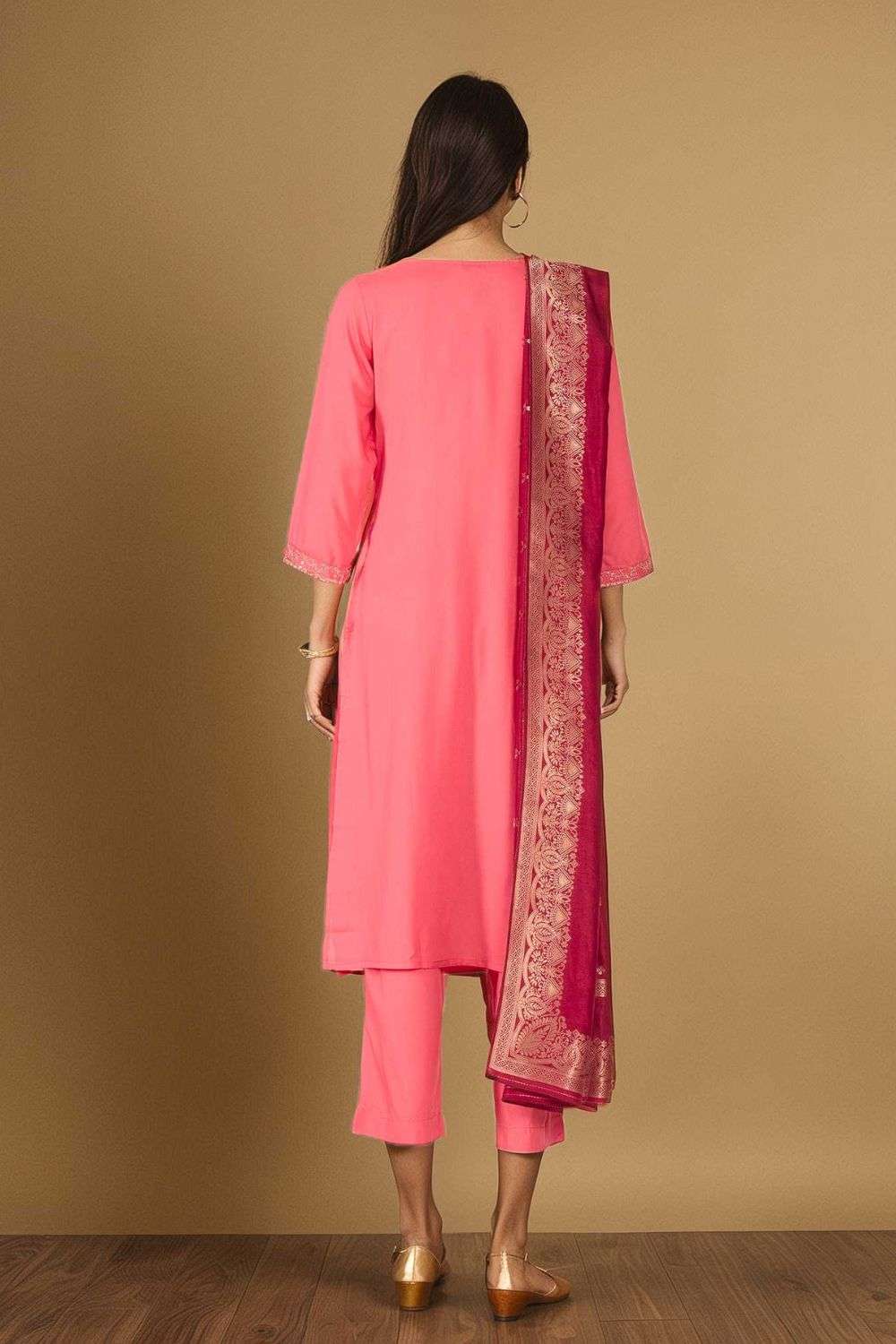Pink Viscose Embroidered Kurta Set image number null