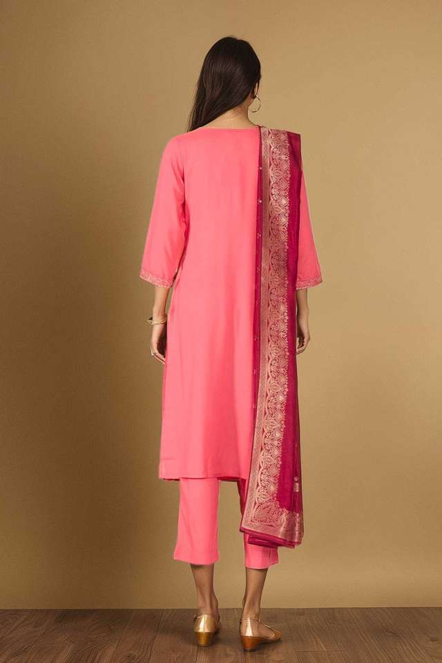 Pink Viscose Embroidered Kurta Set thumbnail image number null