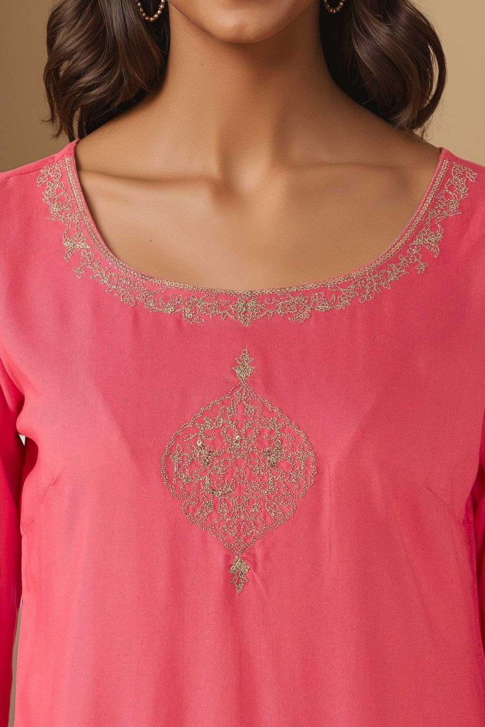 Pink Viscose Embroidered Kurta Set image number null