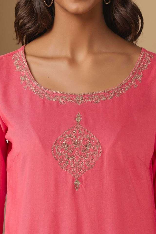 Pink Viscose Embroidered Kurta Set thumbnail image number null