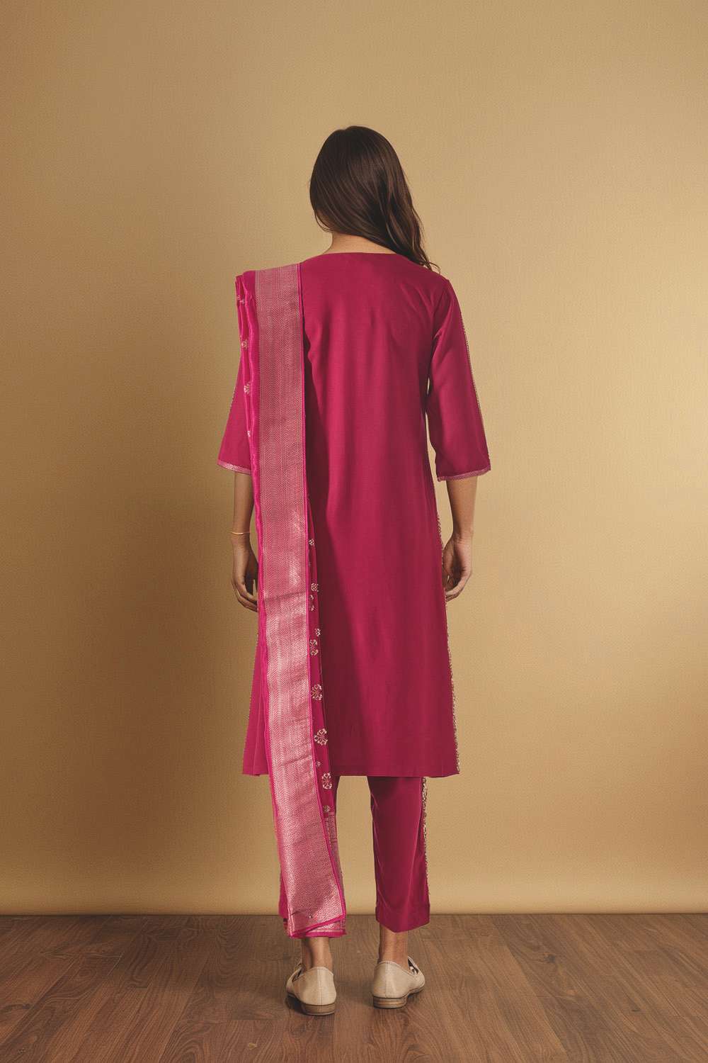 Dark Pink Pure Viscose Brocade Kurta Set image number null