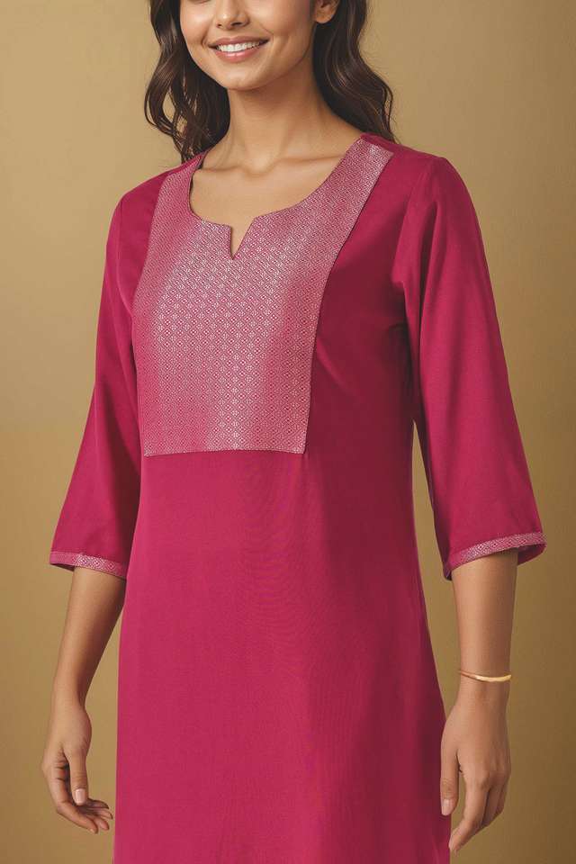 Dark Pink Pure Viscose Brocade Kurta Set thumbnail image number null