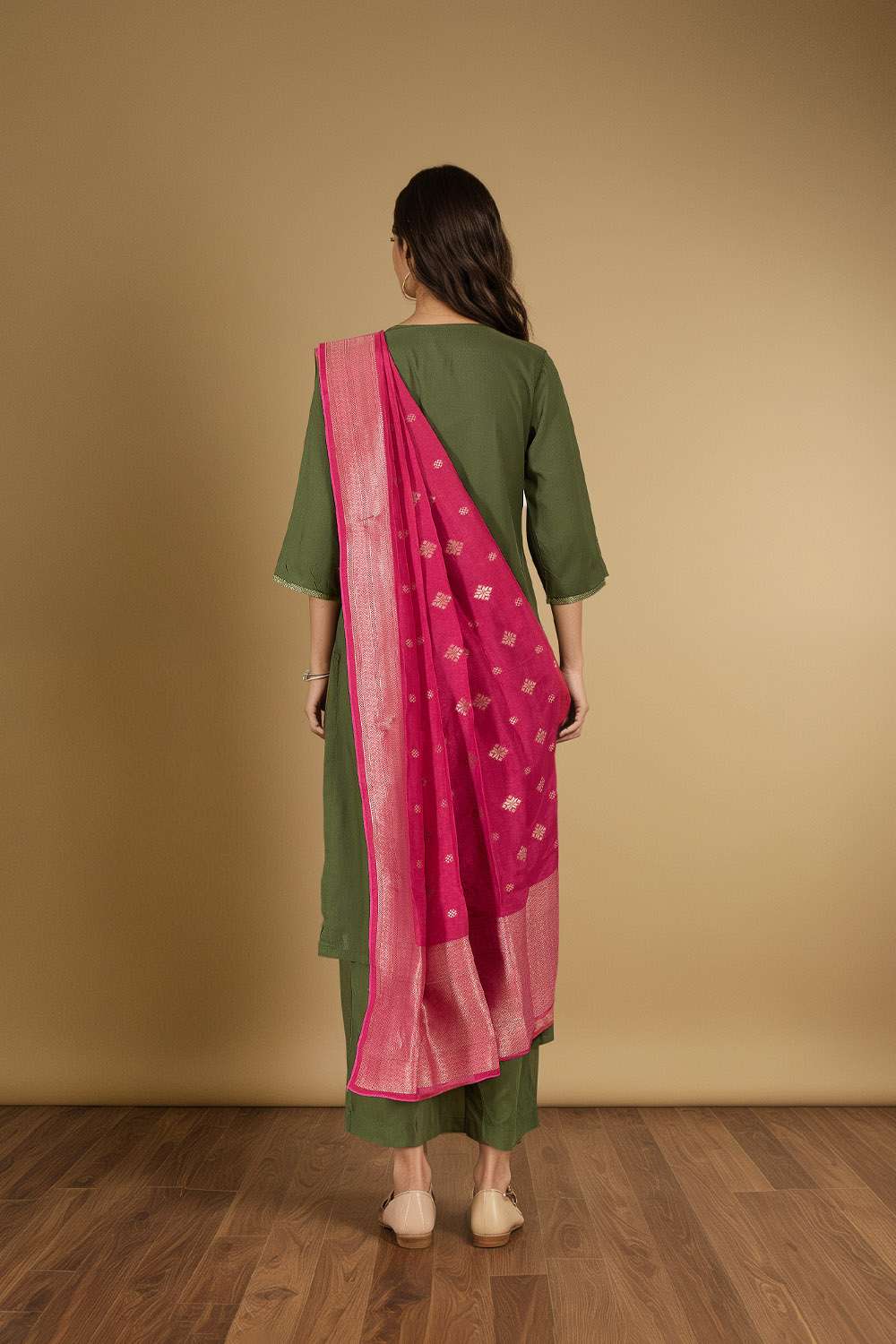 Green Brocade Pure Viscose Kurta Set image number null