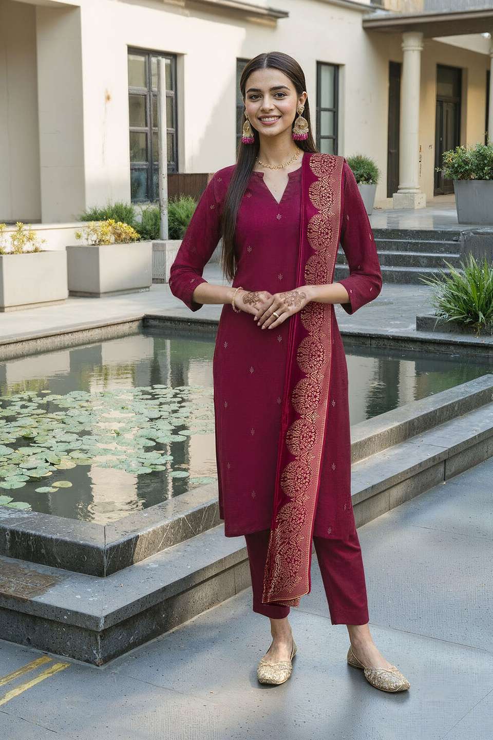 Purple Woven Pure Viscose Kurta Set