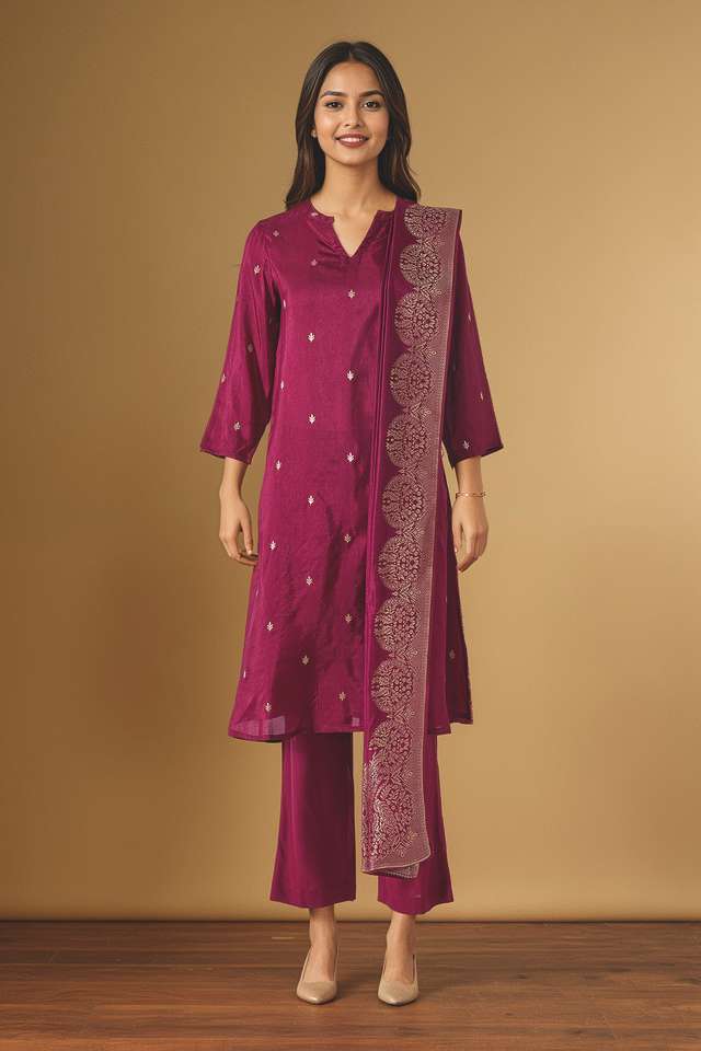 Purple Woven Pure Viscose Kurta Set thumbnail image number null