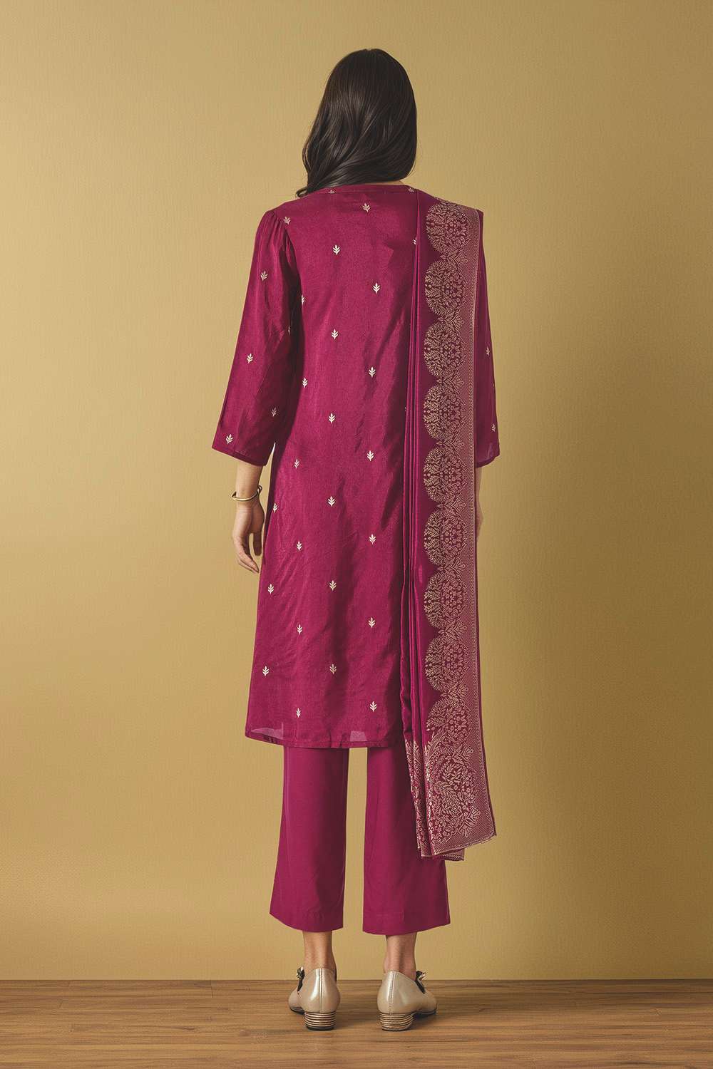 Purple Woven Pure Viscose Kurta Set image number null
