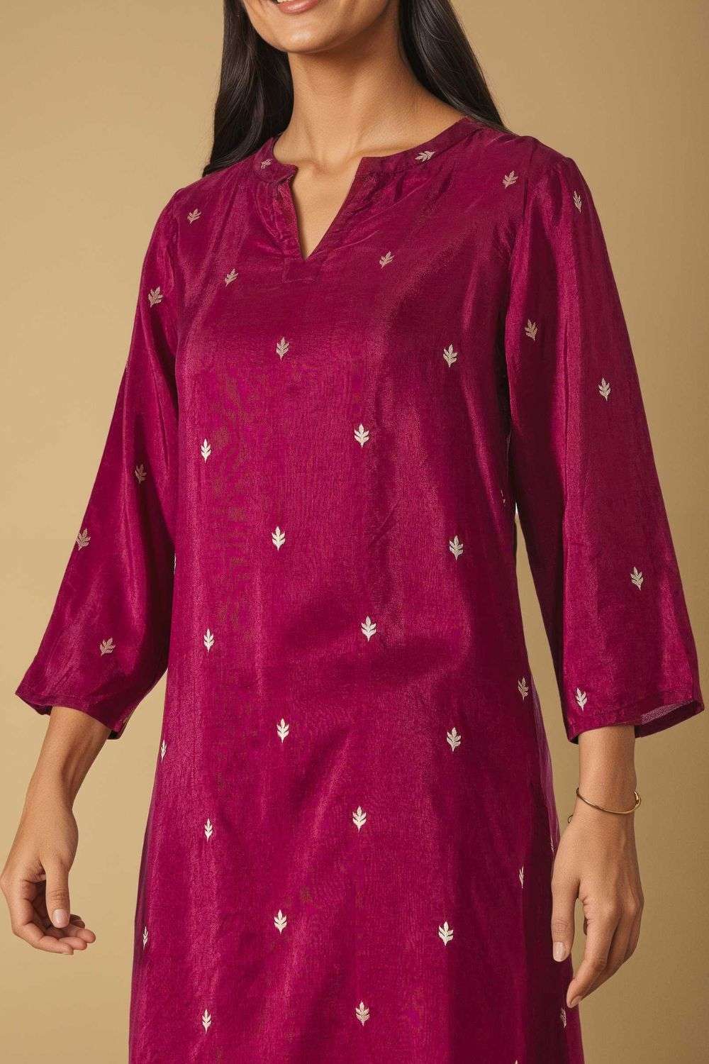 Purple Woven Pure Viscose Kurta Set image number null