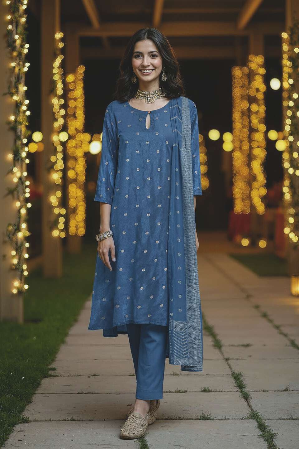 Dark Blue Viscose Woven Kurta Set