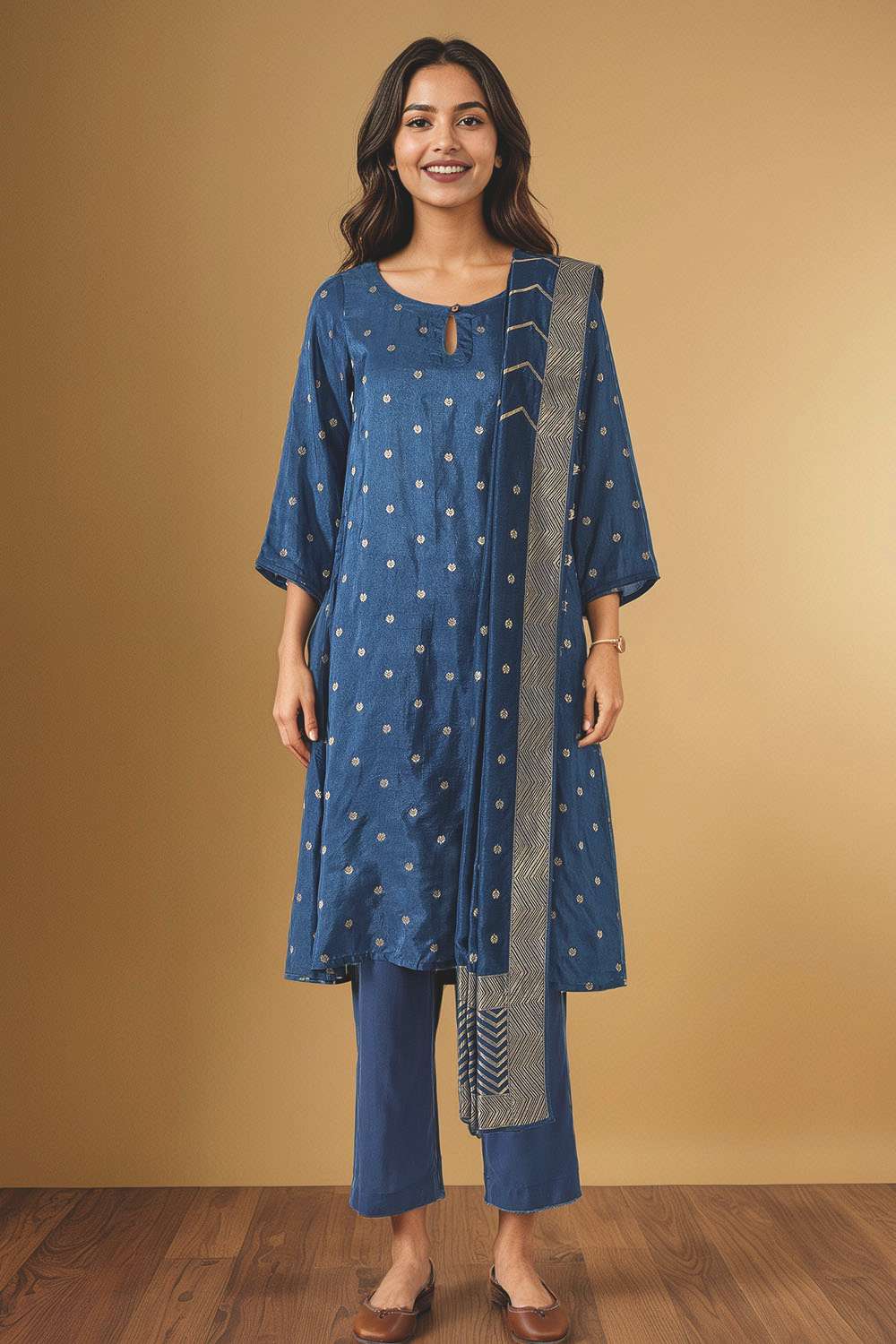 Dark Blue Viscose Woven Kurta Set image number null