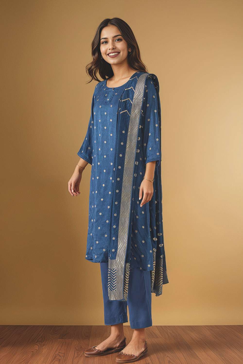 Dark Blue Viscose Woven Kurta Set image number null