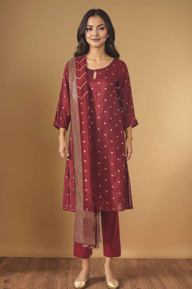 Dark Red Viscose Woven Kurta Set thumbnail image number null