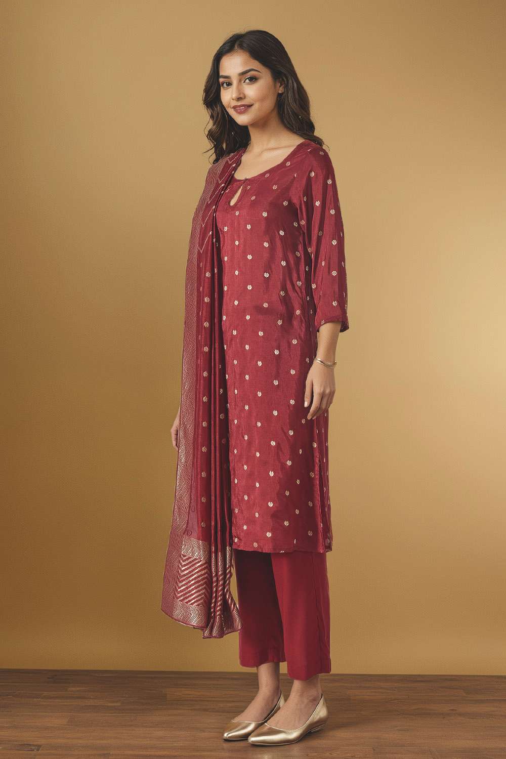 Dark Red Viscose Woven Kurta Set image number null