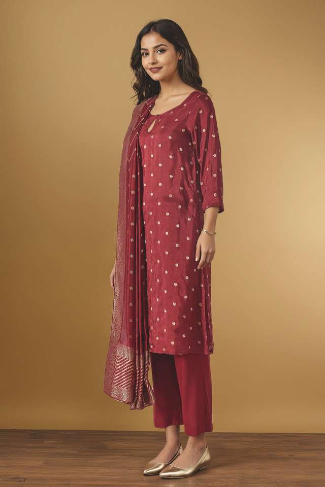 Dark Red Viscose Woven Kurta Set thumbnail image number null