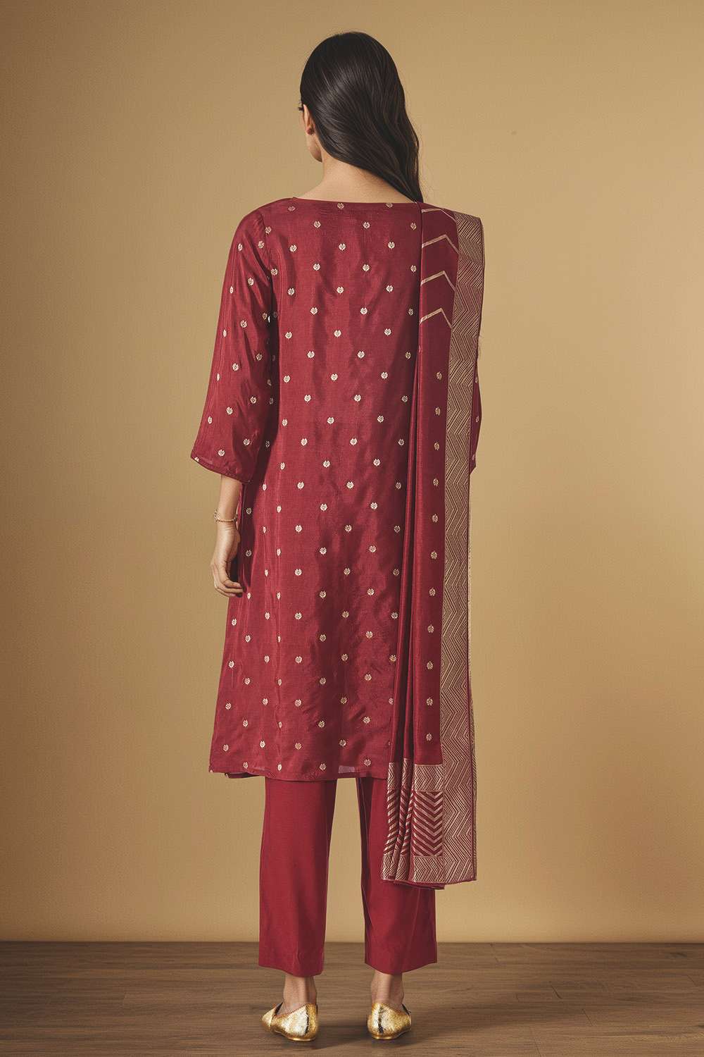 Dark Red Viscose Woven Kurta Set image number null