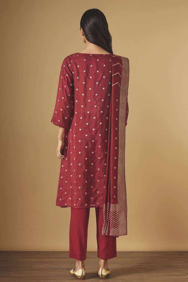 Dark Red Viscose Woven Kurta Set thumbnail image number null