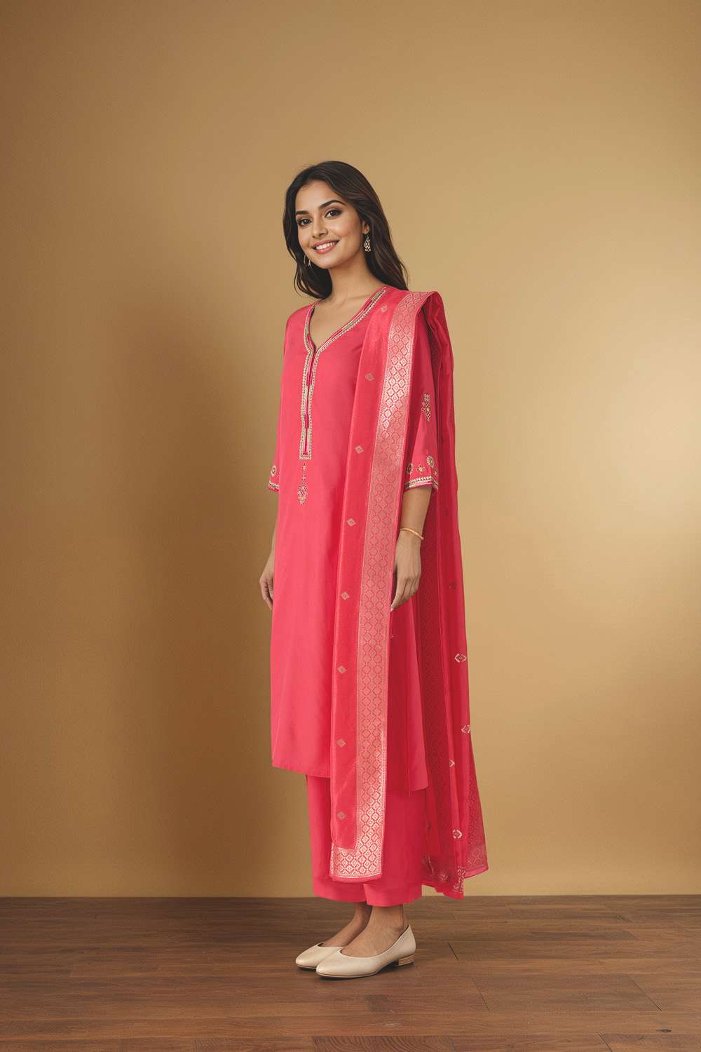 Pink Embroidered Pure Viscose Kurta Set image number null